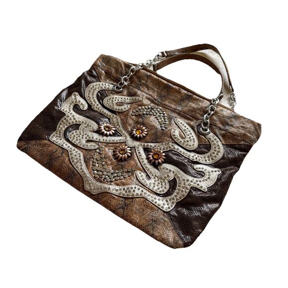 Y2K Faux Snakeskin Rhinestone Appliqué Tote Bag – 2000s Western McBling Mallcore - Picture 6 of 12